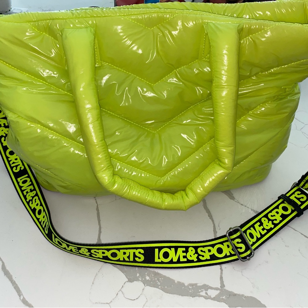 Vibrant Neon Green Quilted Tote Bag - Picture 2 of 5